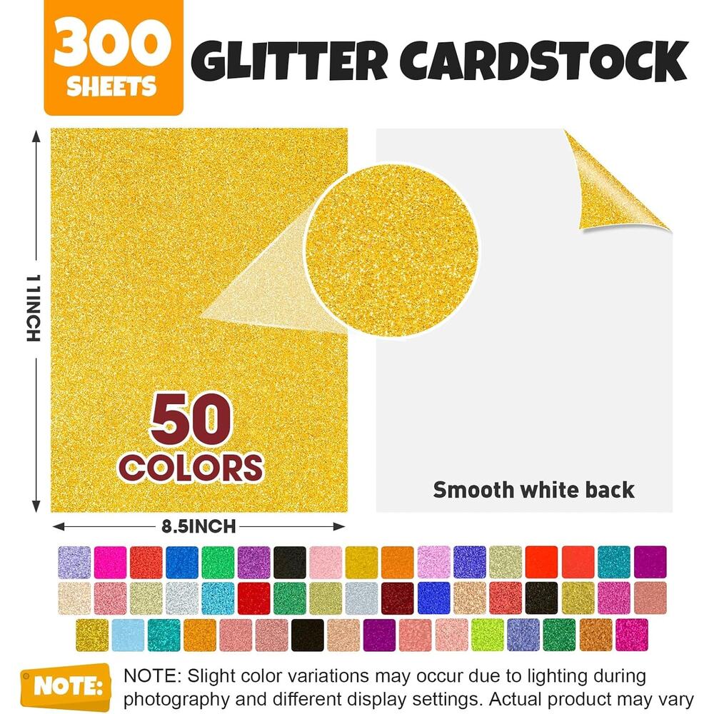 300 Sheets 8.5" X 11" Glitter Cardstock, 50 Assorted Colors 250GSM/92LB No-Shed - Picture 3 of 7